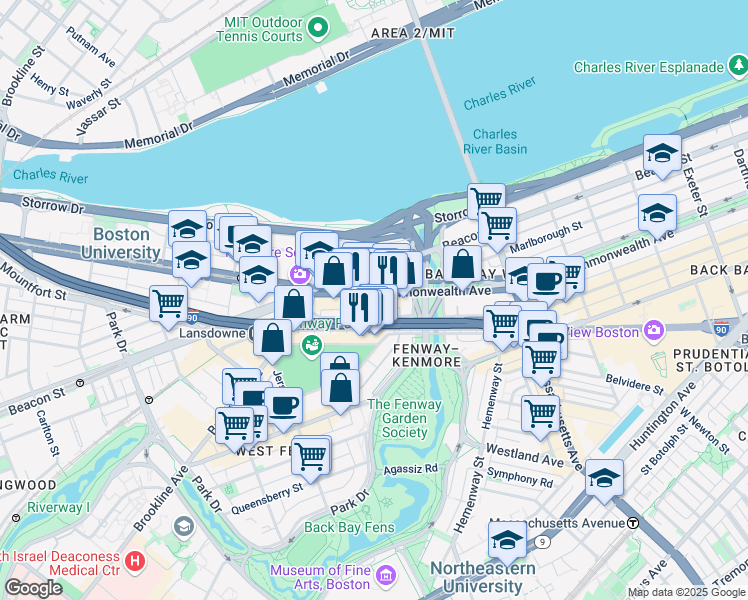 map of restaurants, bars, coffee shops, grocery stores, and more near 533 Newbury Street in Boston