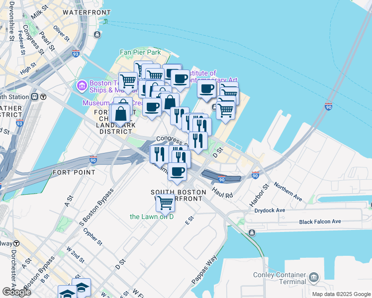 map of restaurants, bars, coffee shops, grocery stores, and more near in Boston