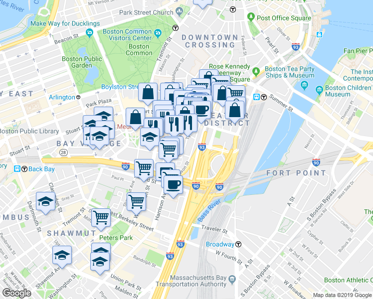 map of restaurants, bars, coffee shops, grocery stores, and more near 88 Hudson Street in Boston
