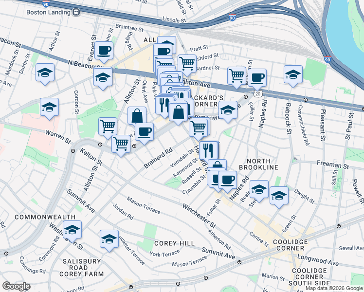map of restaurants, bars, coffee shops, grocery stores, and more near in 