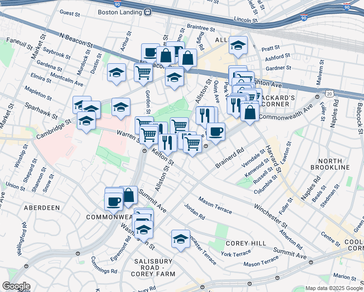map of restaurants, bars, coffee shops, grocery stores, and more near in 