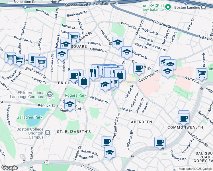 map of restaurants, bars, coffee shops, grocery stores, and more near 37 Dighton Street in Boston