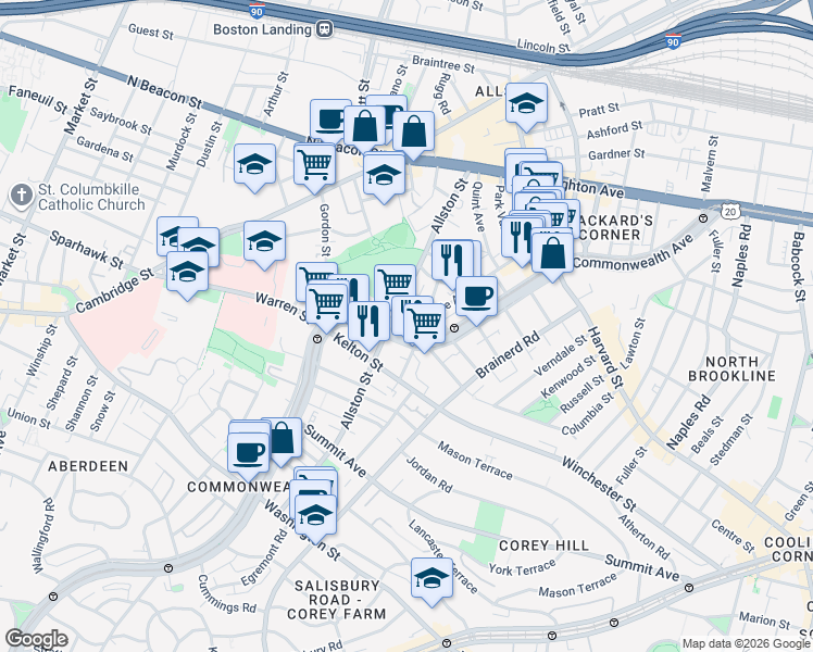 map of restaurants, bars, coffee shops, grocery stores, and more near in 