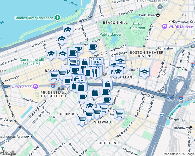 map of restaurants, bars, coffee shops, grocery stores, and more near 2804 Cahners Place in Boston