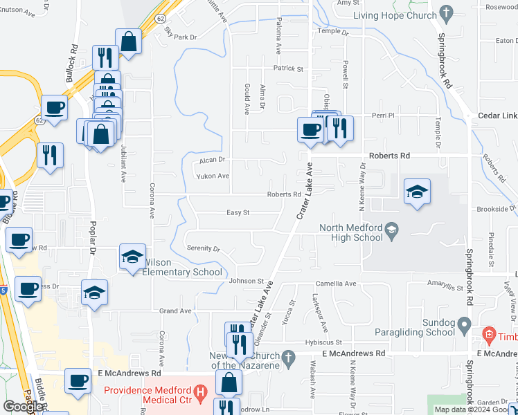 map of restaurants, bars, coffee shops, grocery stores, and more near 1847 Easy Street in Medford