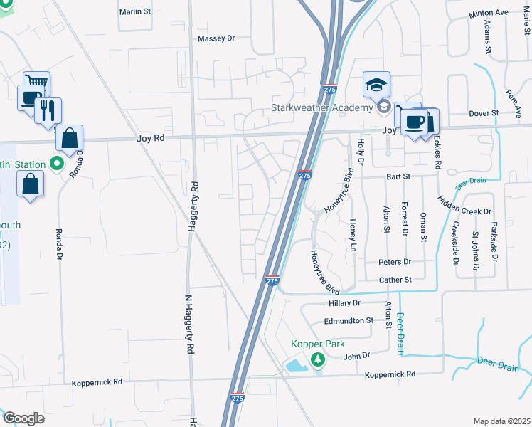 map of restaurants, bars, coffee shops, grocery stores, and more near 8251 Brooke Park Drive in Canton