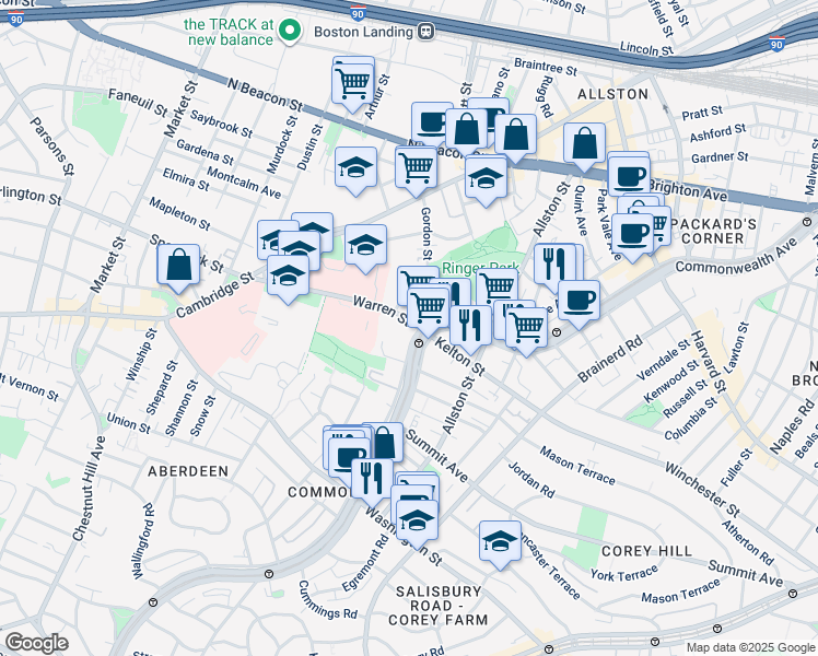 map of restaurants, bars, coffee shops, grocery stores, and more near in Boston