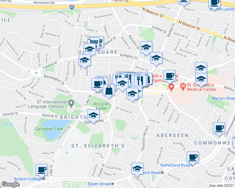 map of restaurants, bars, coffee shops, grocery stores, and more near 31R Eastburn Street in Boston