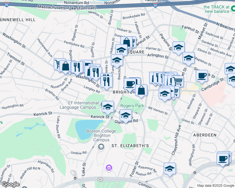 map of restaurants, bars, coffee shops, grocery stores, and more near 226 Lake Street in Boston