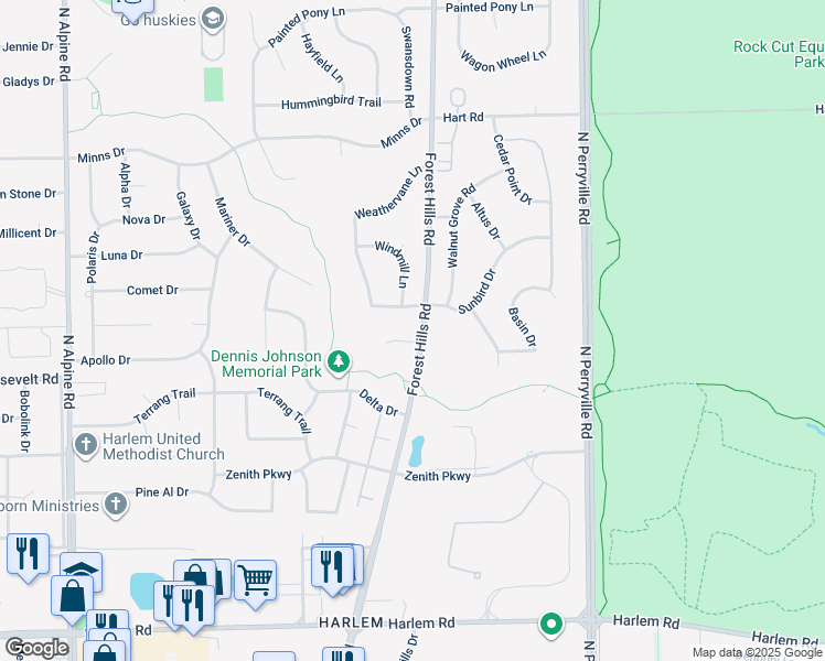 map of restaurants, bars, coffee shops, grocery stores, and more near 5155 Seaton Hall Drive in Machesney Park