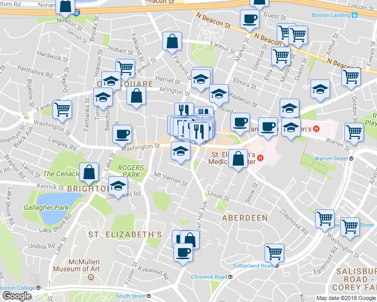map of restaurants, bars, coffee shops, grocery stores, and more near 378-380 Washington Street in Boston