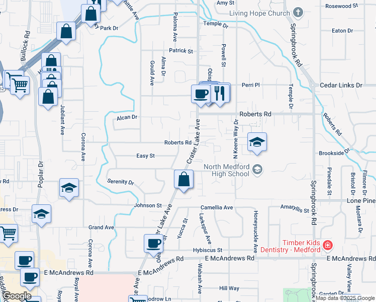 map of restaurants, bars, coffee shops, grocery stores, and more near 1975 Crater Lake Avenue in Medford