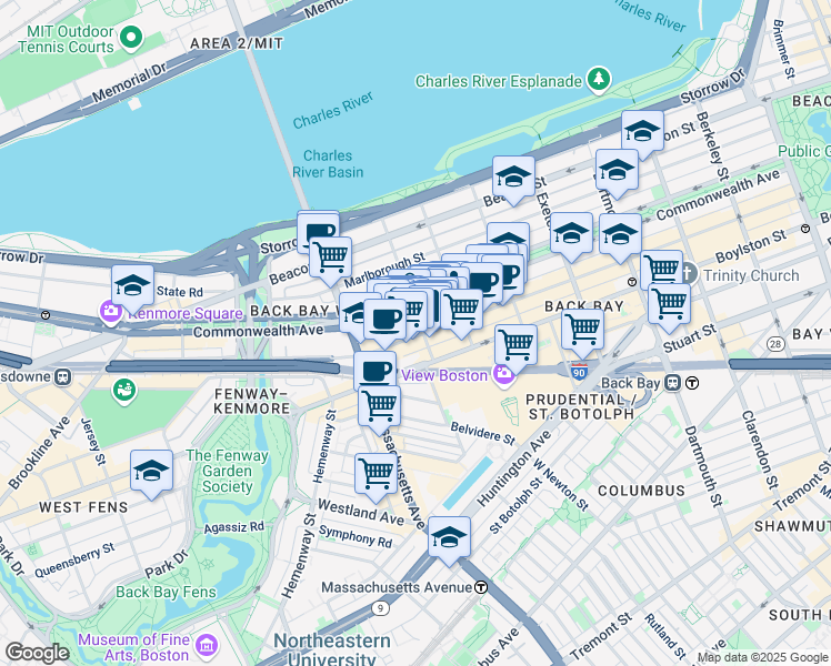 map of restaurants, bars, coffee shops, grocery stores, and more near 322 Massachusetts 2 in Boston