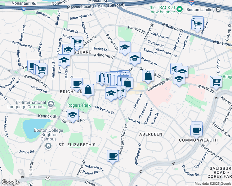 map of restaurants, bars, coffee shops, grocery stores, and more near 367-375 Washington Street in Boston