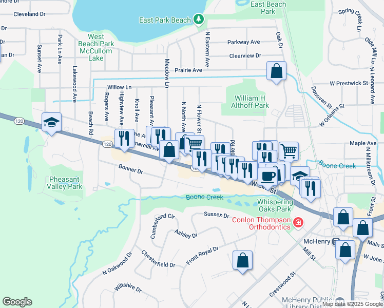 map of restaurants, bars, coffee shops, grocery stores, and more near 1514 North North Avenue in McHenry