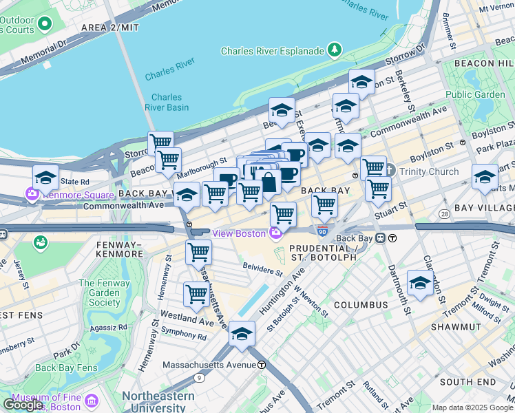 map of restaurants, bars, coffee shops, grocery stores, and more near in Boston