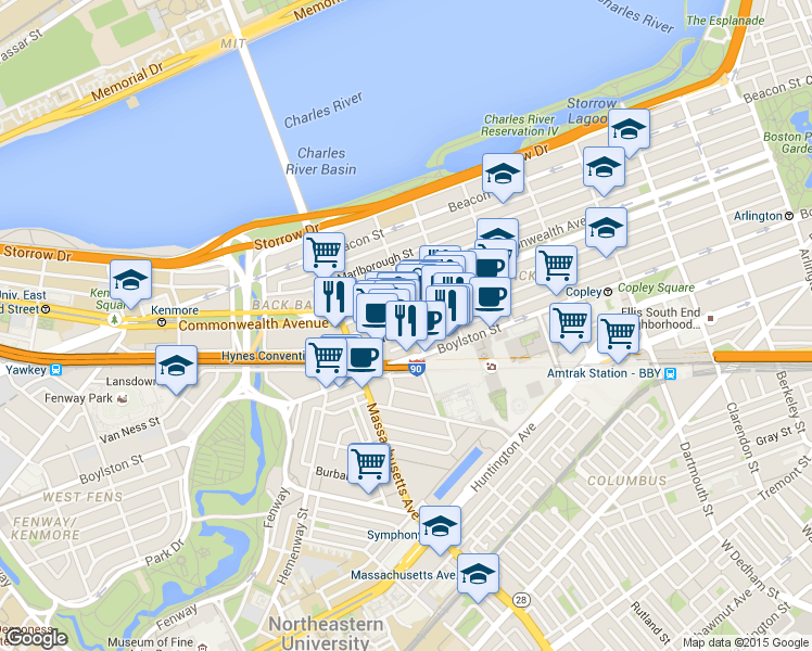 map of restaurants, bars, coffee shops, grocery stores, and more near 322 Massachusetts 2 in Boston