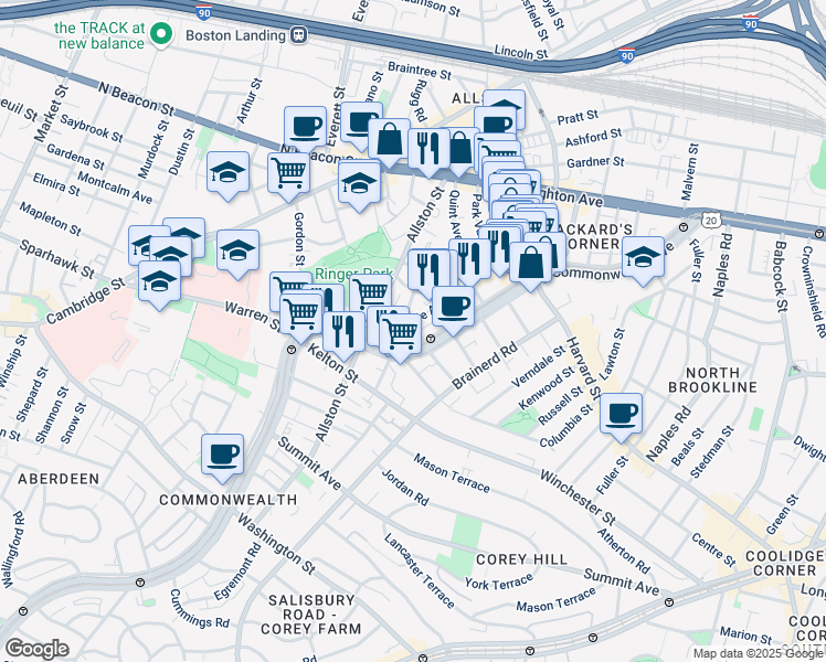 map of restaurants, bars, coffee shops, grocery stores, and more near 28 Long Avenue in Boston
