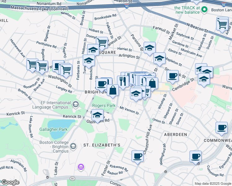 map of restaurants, bars, coffee shops, grocery stores, and more near 433 Washington Street in Boston
