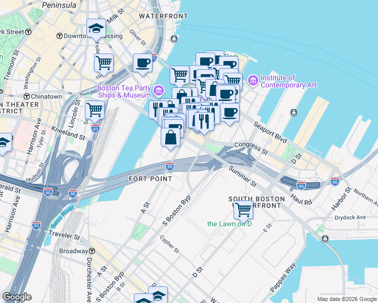 map of restaurants, bars, coffee shops, grocery stores, and more near 315 A Street in Boston