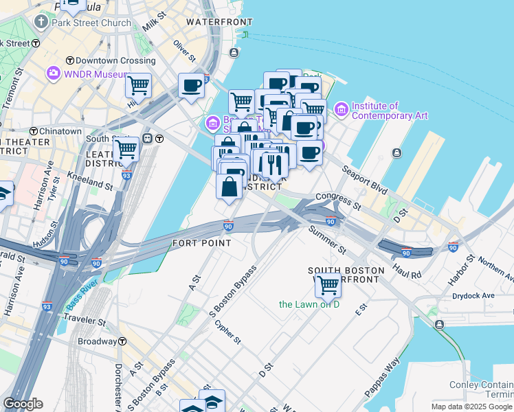 map of restaurants, bars, coffee shops, grocery stores, and more near 315 A Street in Boston
