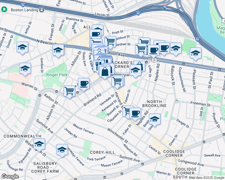 map of restaurants, bars, coffee shops, grocery stores, and more near in 