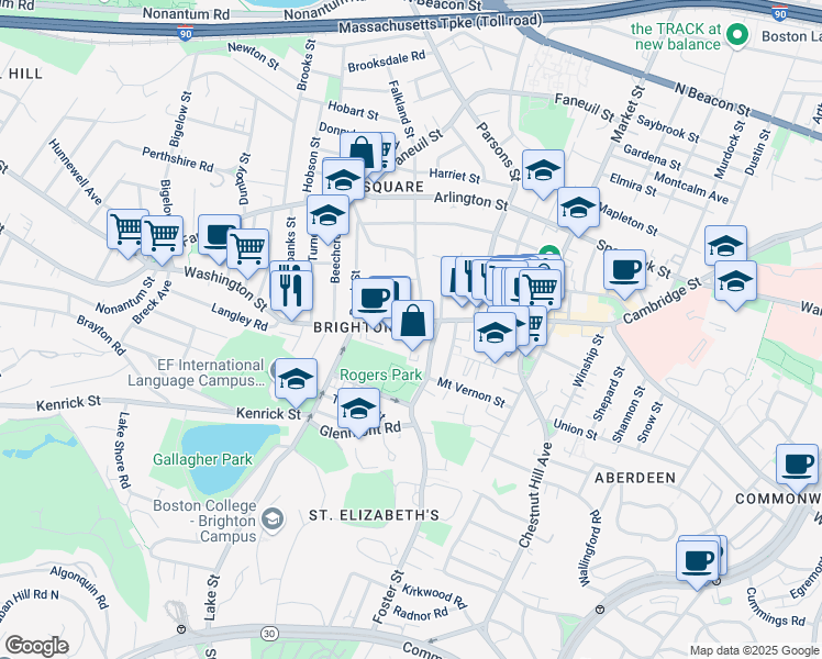map of restaurants, bars, coffee shops, grocery stores, and more near 450 Washington Street in Boston