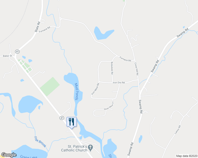 map of restaurants, bars, coffee shops, grocery stores, and more near Iron Mine Rd in West Stockbridge