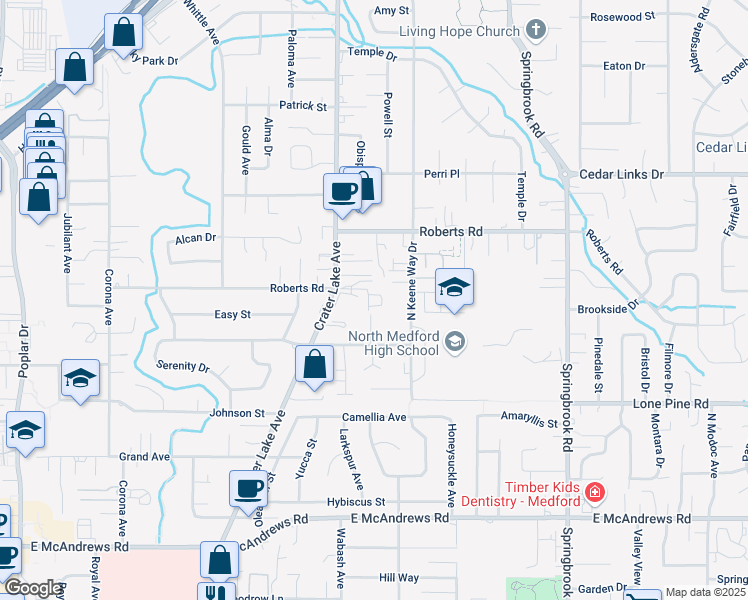 map of restaurants, bars, coffee shops, grocery stores, and more near 2008 Crater Lake Avenue in Medford