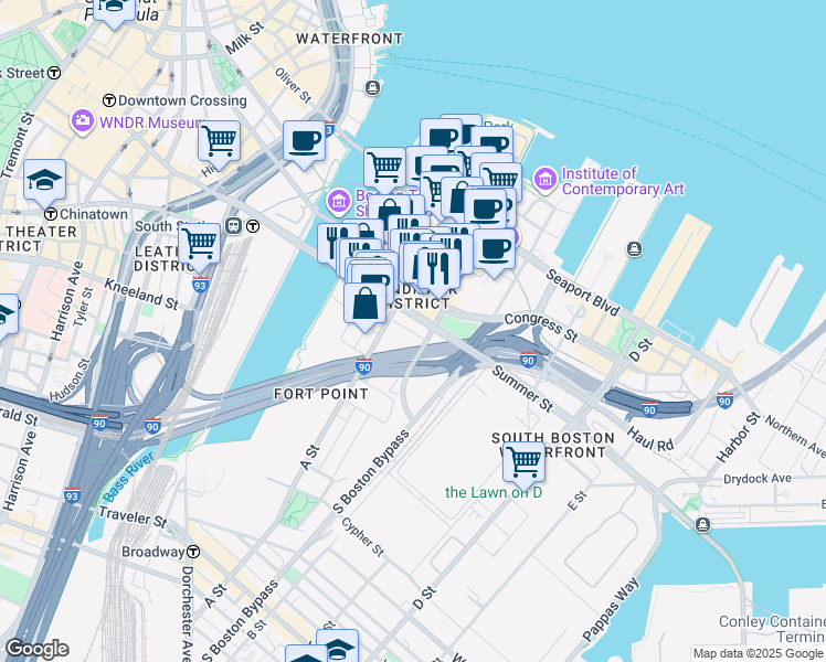 map of restaurants, bars, coffee shops, grocery stores, and more near in Boston