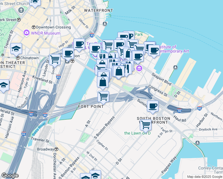 map of restaurants, bars, coffee shops, grocery stores, and more near in Boston