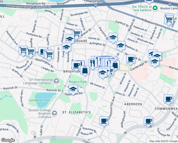 map of restaurants, bars, coffee shops, grocery stores, and more near 433 Washington Street in Boston