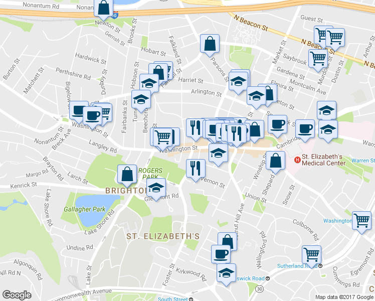 map of restaurants, bars, coffee shops, grocery stores, and more near 433 Washington Street in Boston