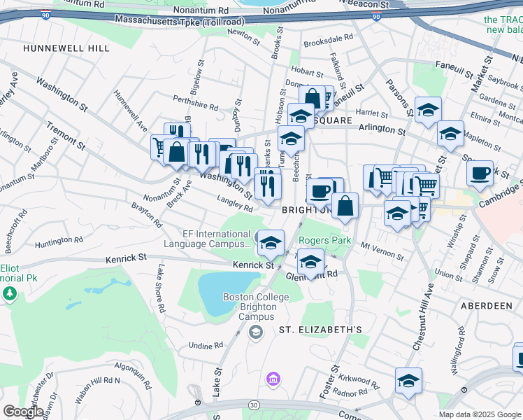 map of restaurants, bars, coffee shops, grocery stores, and more near 11 Fairbanks Street in Boston
