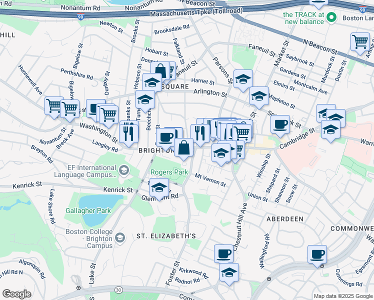 map of restaurants, bars, coffee shops, grocery stores, and more near 57 Malbert Road in Boston
