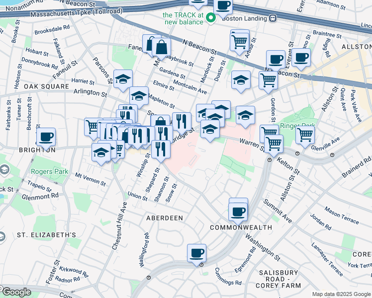 map of restaurants, bars, coffee shops, grocery stores, and more near 738 Cambridge Street in Boston