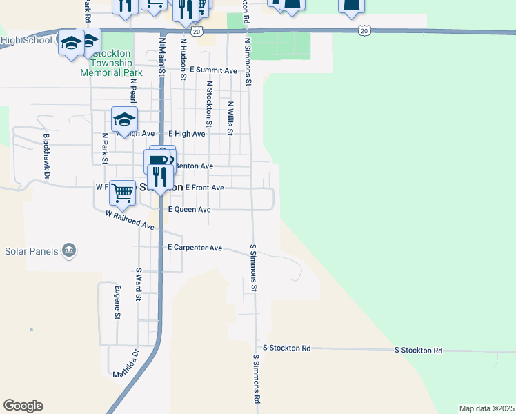 map of restaurants, bars, coffee shops, grocery stores, and more near 424 East Front Avenue in Stockton