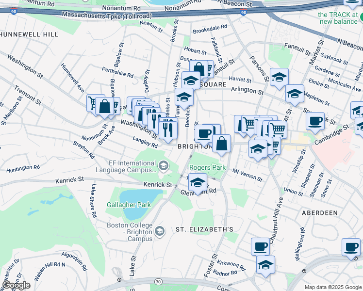 map of restaurants, bars, coffee shops, grocery stores, and more near 511 Washington Street in Boston