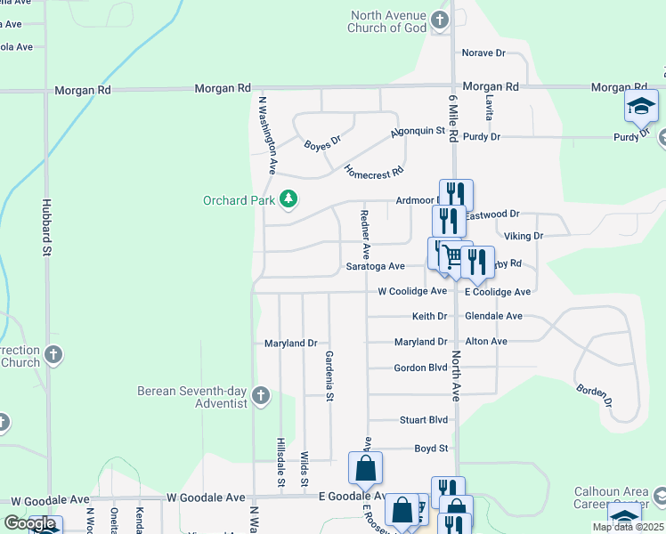 map of restaurants, bars, coffee shops, grocery stores, and more near 255 Sunwood Drive in Battle Creek