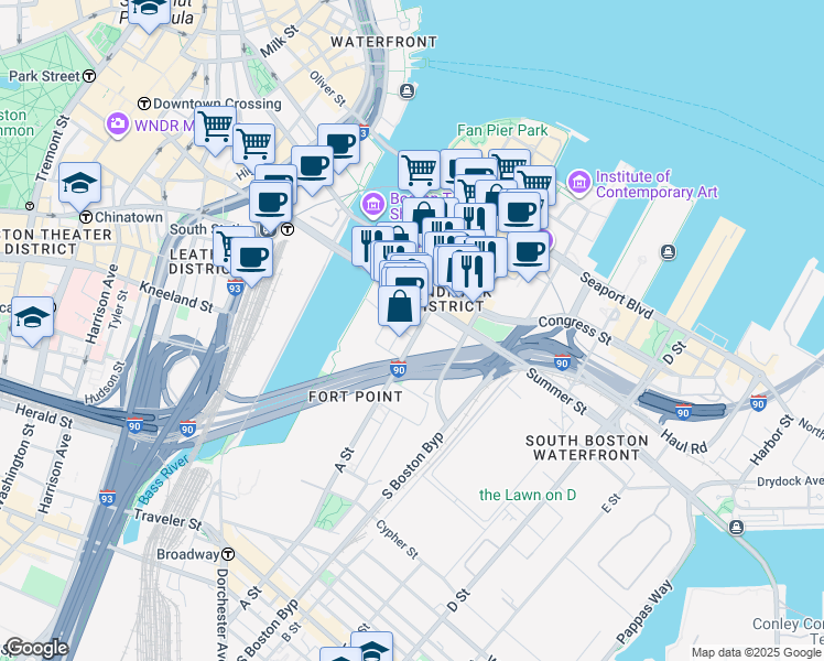 map of restaurants, bars, coffee shops, grocery stores, and more near 15 Necco Street in Boston