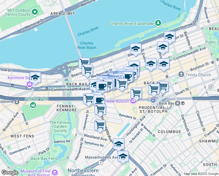 map of restaurants, bars, coffee shops, grocery stores, and more near 322 Massachusetts 2 in Boston