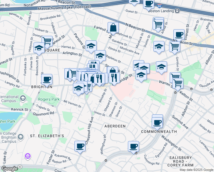 map of restaurants, bars, coffee shops, grocery stores, and more near 302 Washington Street in Boston