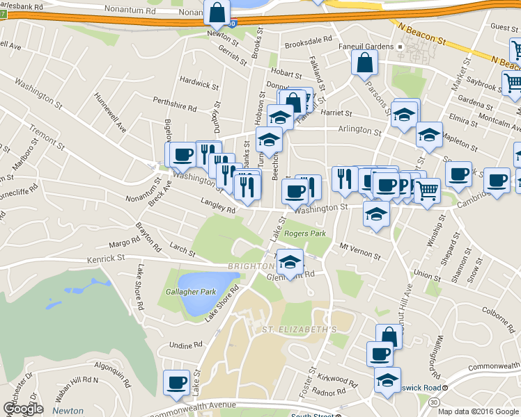 map of restaurants, bars, coffee shops, grocery stores, and more near 10 Beechcroft Street in Boston