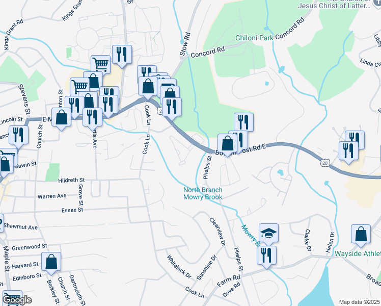 map of restaurants, bars, coffee shops, grocery stores, and more near 2 Farmhouse Lane in Marlborough