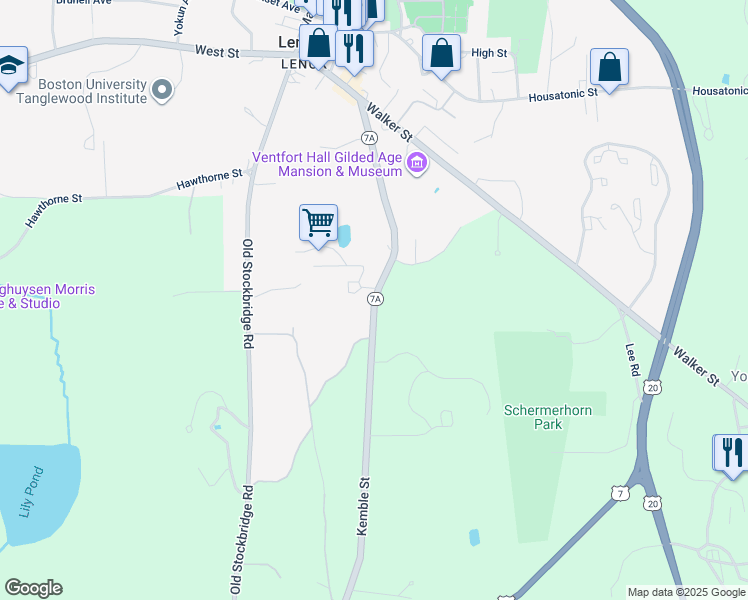 map of restaurants, bars, coffee shops, grocery stores, and more near 88-104 Kemble Street in Lenox
