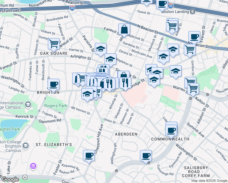 map of restaurants, bars, coffee shops, grocery stores, and more near 302 Washington Street in Boston