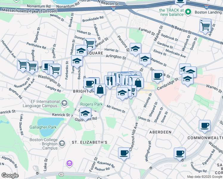 map of restaurants, bars, coffee shops, grocery stores, and more near 433 Washington Street in Boston