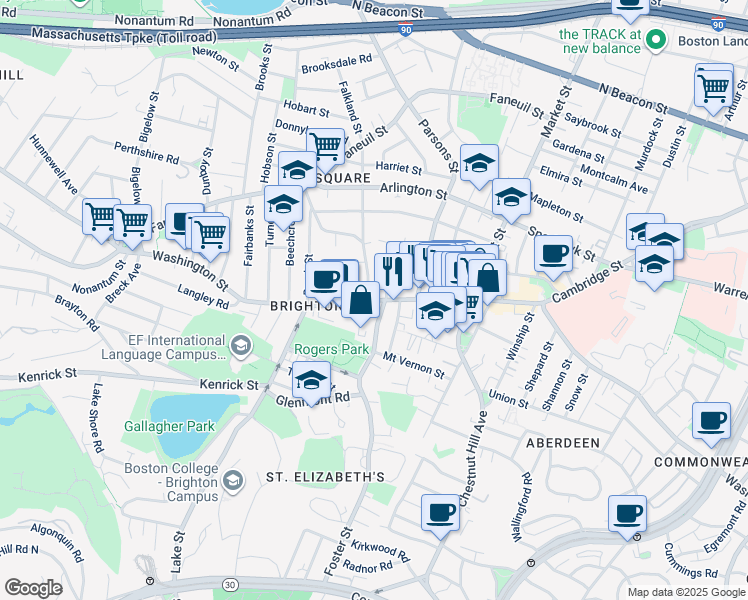 map of restaurants, bars, coffee shops, grocery stores, and more near 433 Washington Street in Boston