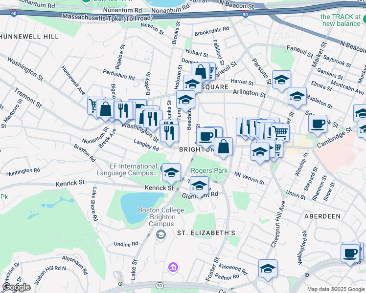 map of restaurants, bars, coffee shops, grocery stores, and more near 10 Beechcroft Street in Boston