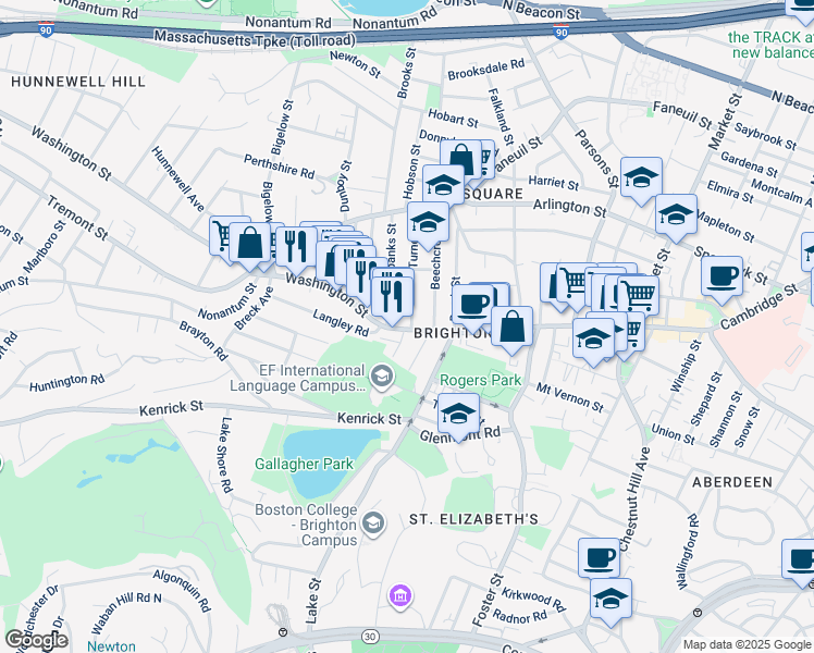map of restaurants, bars, coffee shops, grocery stores, and more near 11 Fairbanks Street in Boston
